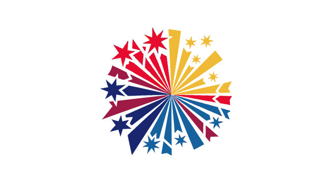 Patriotic firework starburst logo isolated on white