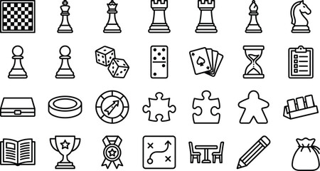 Board game icons set, thin line style, vector illustration © SahajanAli