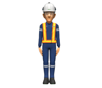 Isolate industrial worker in the position of stand to attention  on transparent background