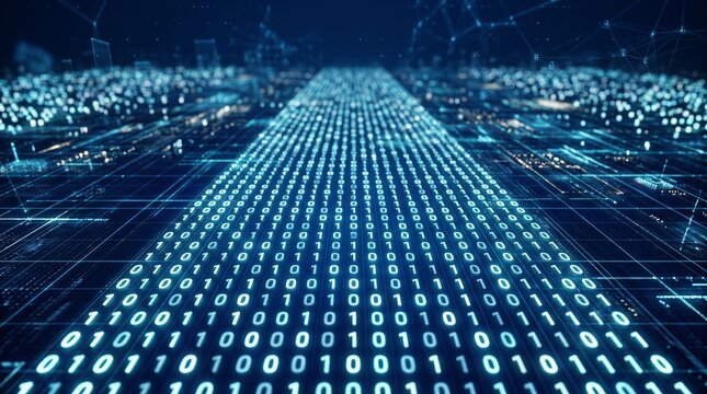 Abstract digital tunnel of streaming binary code data flowing through cyberspace with technology cyberspace information computing software abstract background internet communication
