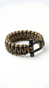 Minimalist survival paracord bracelet mockup isolated on white background