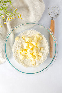 Cubed butter and flour for making pastry dough