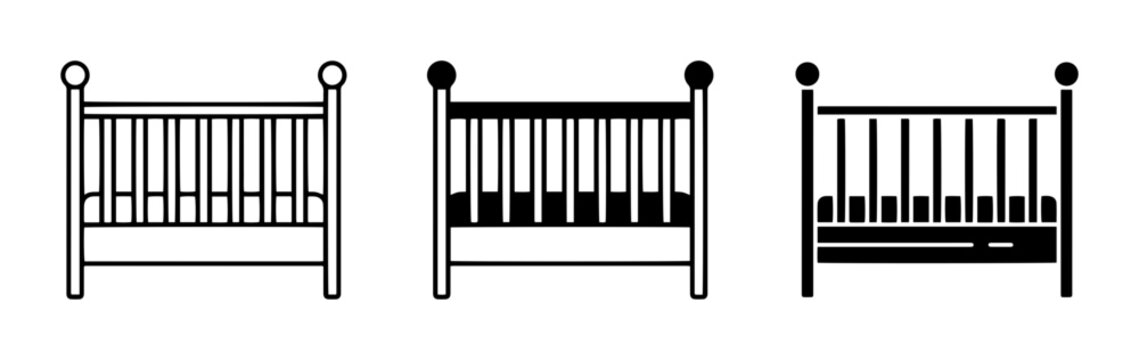 Baby Crib Icons, Newborn Bed Vector Set, Infant Furniture Graphics, Nursery Sleep Space Illustrations