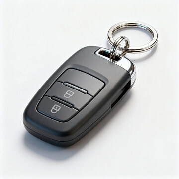 Car key fob with blank buttons and metal key ring.