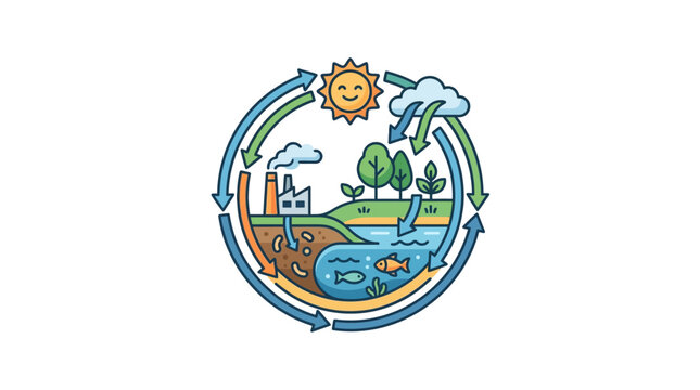 Global carbon and water cycle diagram with industrial interaction