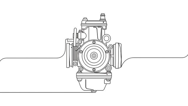 Carburetor technical drawing white background.