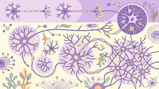 Abstract biological neural network with connected brain cells