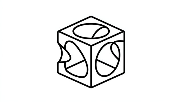 Geometric cube wireframe design on white background.