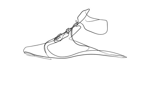 Elegant high heel shoe line drawing white background.