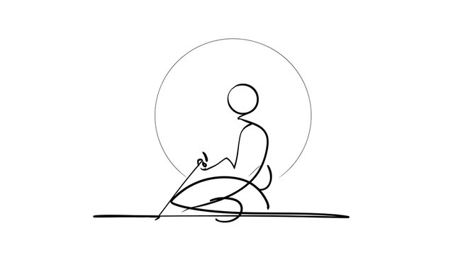 Minimalist line art person meditating white background.