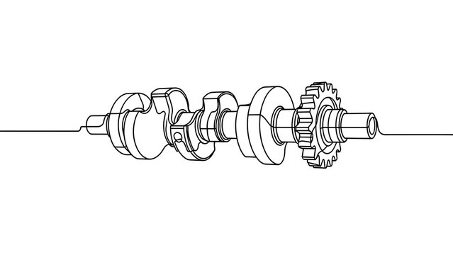 Engine camshaft and gear assembly white background.
