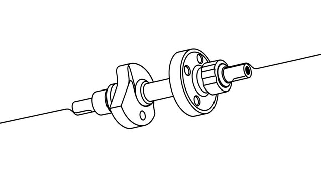 Mechanical camshaft assembly on white background.