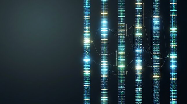 Abstract digital information flow with vertical data columns