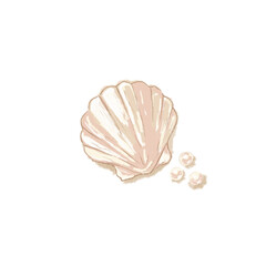 Hand drawn seashell with pearls, minimalist sketch illustration, cozy organic outline shape, naive art style texture, elegant coastal jewelry design element, isolated transparent background © Lilia Ulizko
