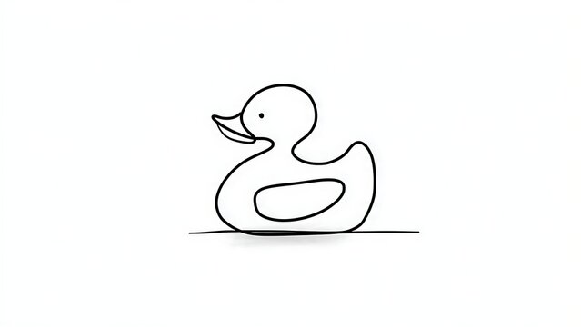 Simple line art duck illustration white background.