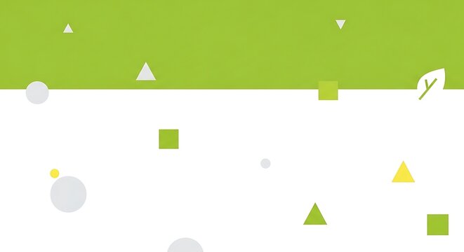 A white background with a green stripe and various geometric shapes
