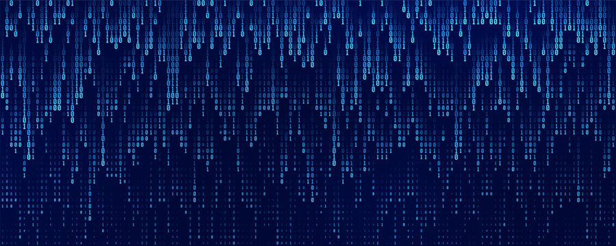 Binary code background. Data flow and digital information technology. Abstract visualization of programming constructed with numbers one and zero. Vector illustration.