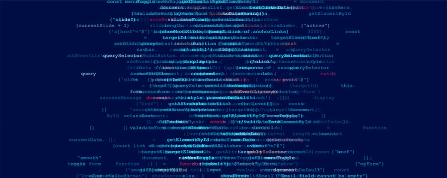 Programming computer code. Abstract visualization of coding. Digital background constructed with different symbols of code. Vector illustration.