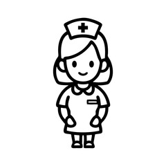 Dibujo sencillo con líneas de una mujer enfermera de pie con un uniforme clásico   © teracreonte