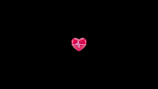 Three glossy red heart icons featuring white ekg pulse lines displayed against solid black background with centered horizontally against showcases three identical video showcases cardiology rhythm