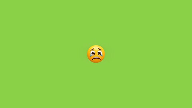 Three distinct crying emojis arranged horizontally against a vibrant solid light green background surface view with different variations crying faces arranged horizontal against bright uniform icon