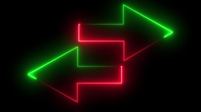 Glowing neon Abstract double arrow icon with left and right side animation background video.