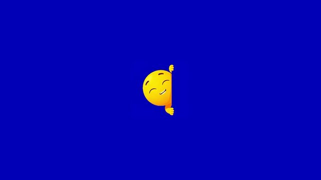 Animated yellow smiley faces peeking from edges against bright vibrant blue background horizontal banner with repetitive horizontal motion face characters peeking displays three yellow personality
