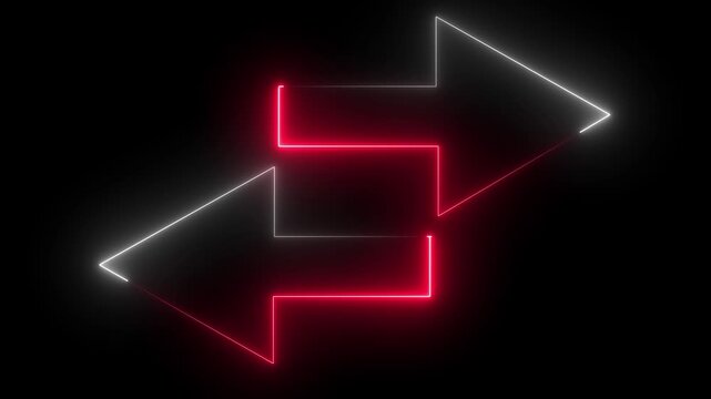 Glowing neon Abstract double arrow icon with left and right side animation background video.