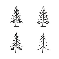 Fototapeta premium Simple Vector Line Art of Four Different Pine Trees