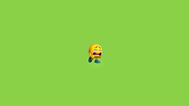 Animated crying emoticons expressing deep sadness across a bright solid green screen background display with expressing sorrow against distinct yellow animated against simple uniform three distinct