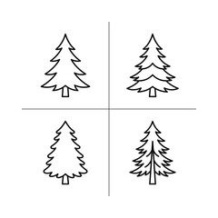 Fototapeta premium Four Simple Evergreen Tree Icons, Line Art Vector Illustrations