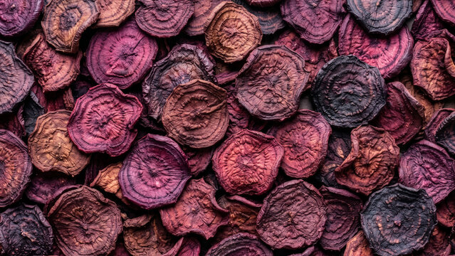 Sliced dried beetroot texture background