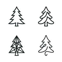 Obraz premium Set of Four Stylized Pine Tree Icons, Simple Line Art, Vector Graphics
