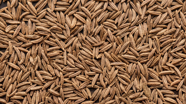 Close up of dry cumin seeds texture background