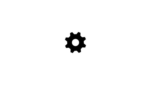 Single black gear spinning loop animation on white background, industrial gearwheel rotating concept for configuration option engineering machinery mechanism setup template design.