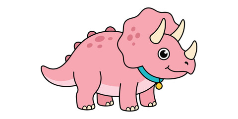 Cute pink triceratops dinosaur vector illustration isolated on white background funny cartoon dino character with collar for kids © MAHFUJ MONDOL