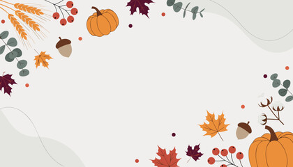 Happy Thanksgiving 2026 greeting card background with pumpkins and autumn leaves © M15