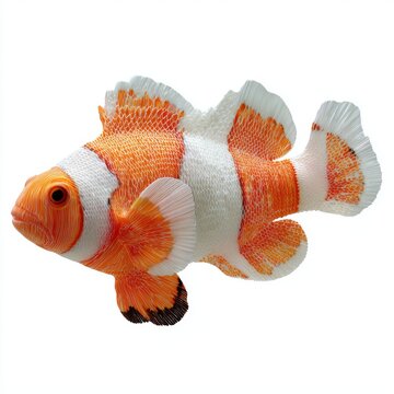 Vibrant Orange And White Clownfish Isolated On White Background Featuring Intricate Pattern Details