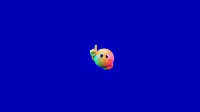 Animated happy yellow emoticons pointing upwards against a vibrant solid deep blue background banner with spherical characters smiling identical cheerful yellow displays three identical interaction