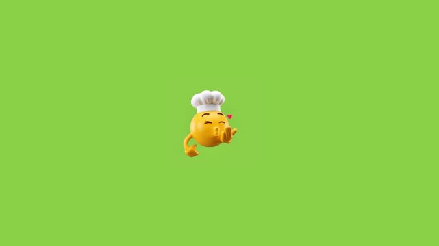 Animated chef emoticons sending kisses against simple green background for culinary social media content designs with displays repeating pattern pattern three dimensional blowing kisses floating