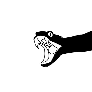 Green tree viper snake attack silhouete line art vector