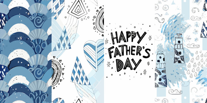 Blue Wave Pattern And Father s Day Typography Hand Drawn Style