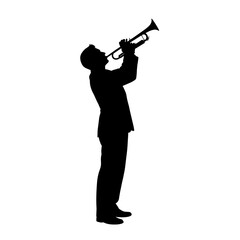 Silhouette of a trumpet player performing a solo. © yanto