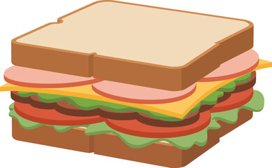 A delicious sandwich with various ingredients on a white background