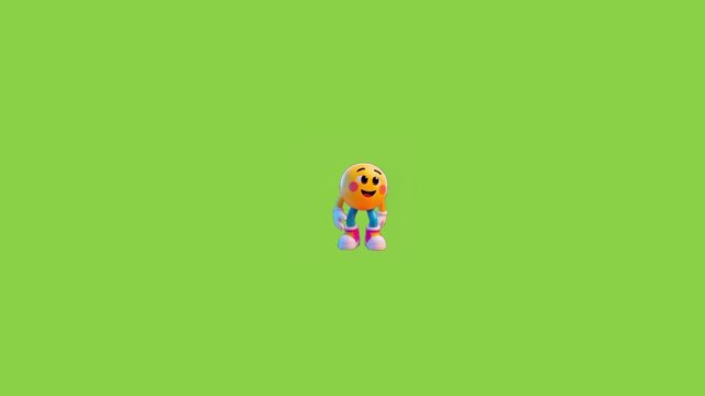 Three animated yellow spherical characters walking and waving against a solid bright green background with background playful digital showcases three identical characters arms legs video showcases