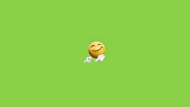 Three identical smiling emojis with pointing hands arranged horizontally against a vibrant solid green background with pointing downwards spaced spaced evenly across video three communication icon