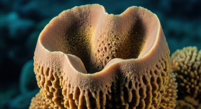 Close-up Texture of a Porous Sea Sponge in Marine Habitat