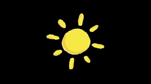 A bright yellow sun icon shines on a black background in this simple video graphic