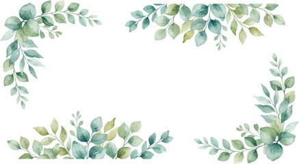 Water colour eucalyptus leaf frame. Botanical greenery border with isolated foliage. © Icon Sets