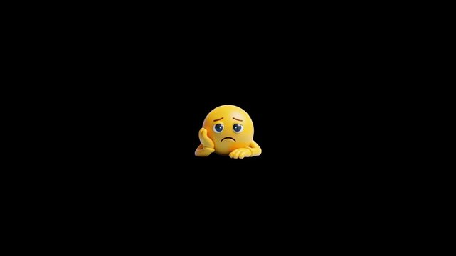 Three identical sad yellow emoticons resting chins on hands isolated against solid black background with video displays three communication illustration expression melancholy minimalist creative